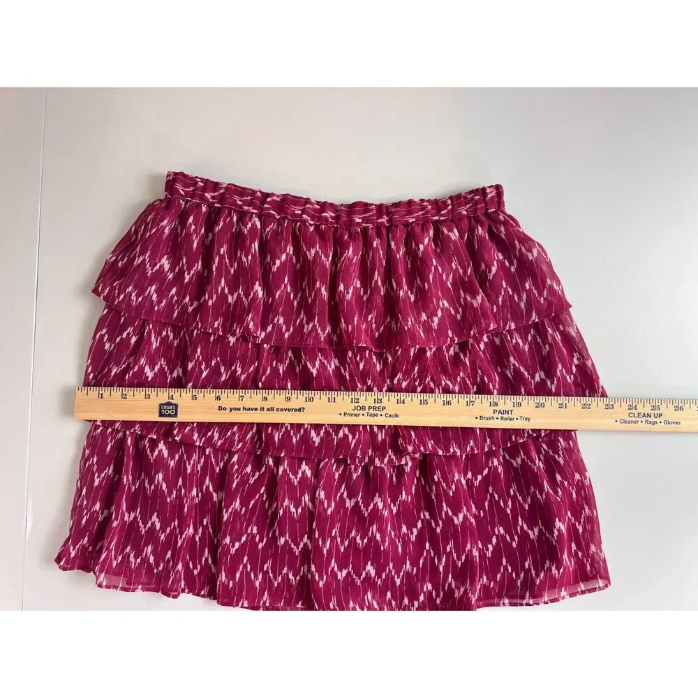 Gap Women's Ruffle Tiered Pull On Mini Skirt Kidney Bean Maroon Print Size M
